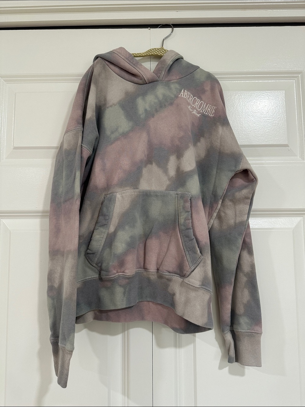 Abercrombie & Fitch Girl’s Tie-Dye Crewneck Hoodie in Pink & Gray